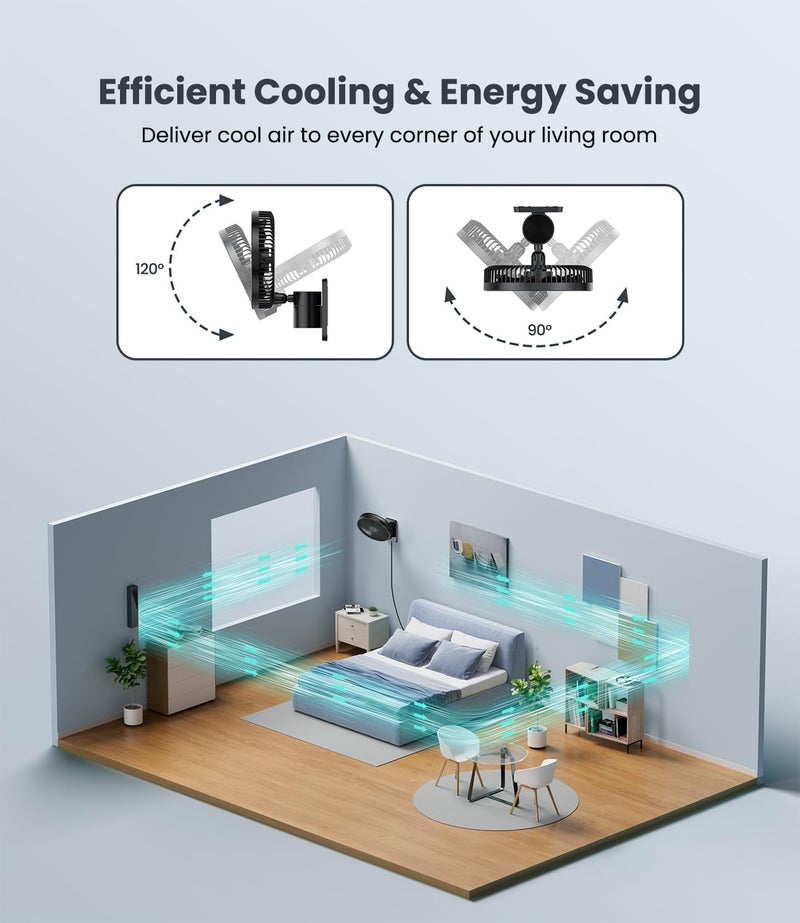 LEMOISTAR 8 Inch Small Wall Mounted RV Fan with Remote Control, 90° Oscillating, 4 Speeds, 4 Timer, Adjustable Tilt, 70 Inch Cord, Quiet, for Corner Bedroom Home Office Garage - Image 2